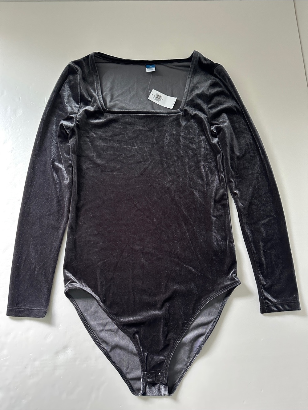 NWT Old Navy Black Velvet Square Neck Long Sleeve Bodysuit XS